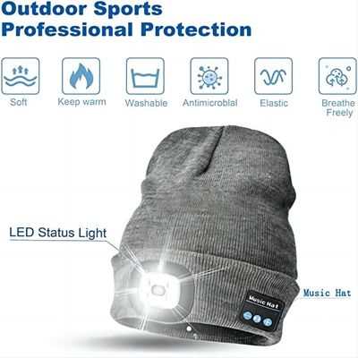 Diodo emissor de luz destacável Beanie Hat With Front Light de Bluetooth para a pesca da noite