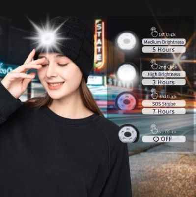 Bluetooth Beanie Hat Video Camera com luz, fones de ouvido sem fio recarregáveis do tampão do farol do diodo emissor de luz de USB 4 para esquiar, correndo
