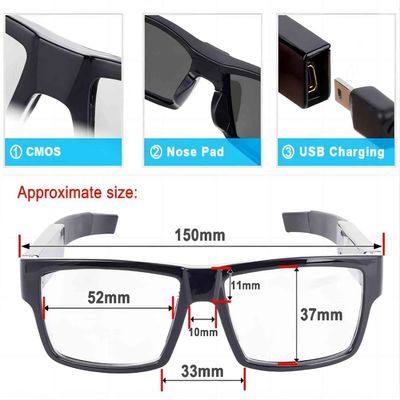 Controle incorporado escondido segurança do toque do cartão de memória 32G da câmera Sunglasses1080P