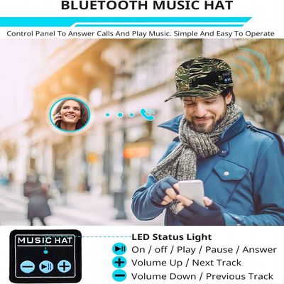 Boné de beisebol de Bluetooth com os fones de ouvido, o microfone incorporado e os alto-falante estéreo, chapéu recarregável da música de USB para mulheres dos homens