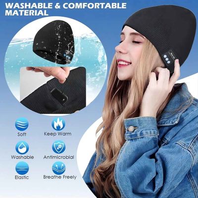 Beanie de Bluetooth, velo dobro alinhado com malha morna sem fio Beanie Bluetooth Hat de Bluetooth 5,1