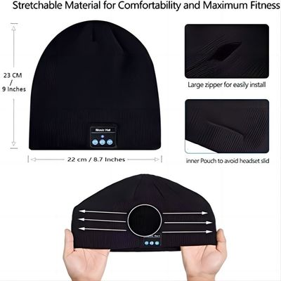 Beanie de Bluetooth, velo dobro alinhado com malha morna sem fio Beanie Bluetooth Hat de Bluetooth 5,1