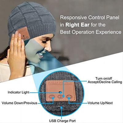 Bluetooth sem fio Beanie Hat Rechargable 250mah com os callings do telefone do tempo da música 16hours