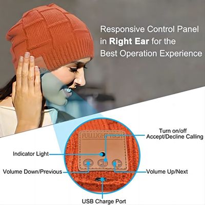 Chamadas Handsfree da música alaranjada de Bluetooth Beanie Hat Wireless Headset Listening