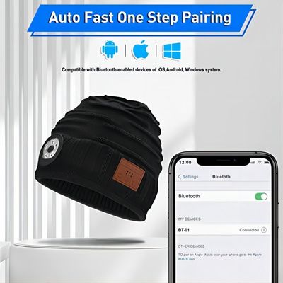 Farol do diodo emissor de luz de Bluetooth Beanie Hat With da bateria recarregável para o ciclismo Biking de caminhada de escalada