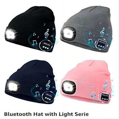 Diodo emissor de luz Beanie With Light Hands Free do playback da música que chama para a pesca de registro do por do sol