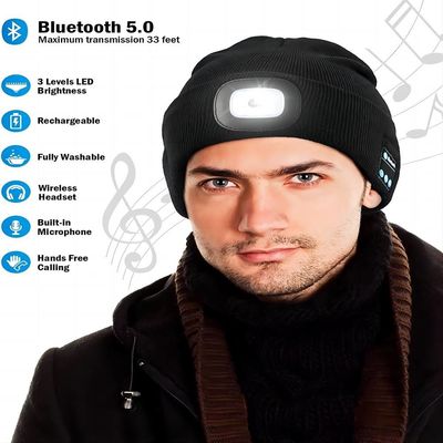 Respostas do telefone da música do chapéu dos fones de ouvido de Bluetooth da lanterna elétrica para o funcionamento da noite
