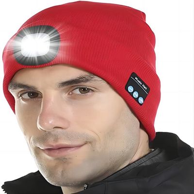 Chapéu do diodo emissor de luz de Bluetooth do playback da música das chamadas de telefones com luz de 4 diodos emissores de luz para o passeio da noite