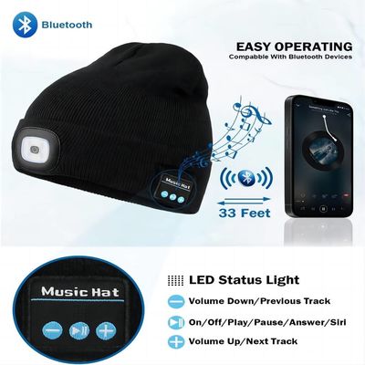 Chapéu sem fio dos fones de ouvido de Bluetooth com Bluetooth claro Beanie Night Biking