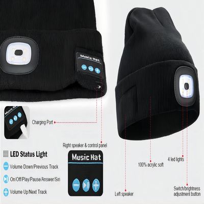 O farol do diodo emissor de luz Bluetooth Beanie With, USB unisex Rechargable entrega a mulheres livres dos faróis homens presentes para o paizinho ele marido