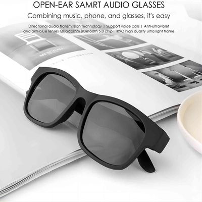 Lente UV preta do controle de volume dos óculos de sol de Bluetooth dos fones de ouvido abertos da orelha anti